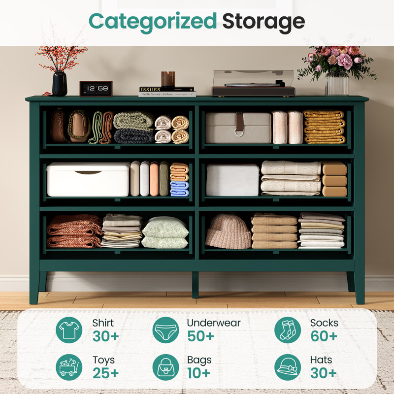Philomena 6 Drawer 47'' W Double Dresser, Green