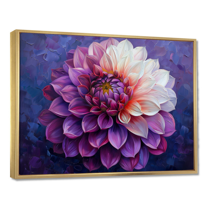 «Mauve Regal», reproduction d'art murale «Dahlia», Cadre flottant doré, H 12 po x l 20 po