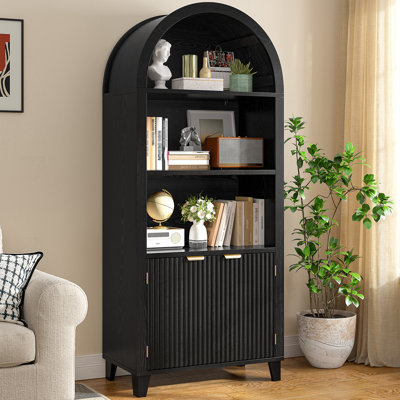 Storage Bookcase/Arched Cabinet With Fluted Doors & Adjustable Shelves – Entryway, Living Room