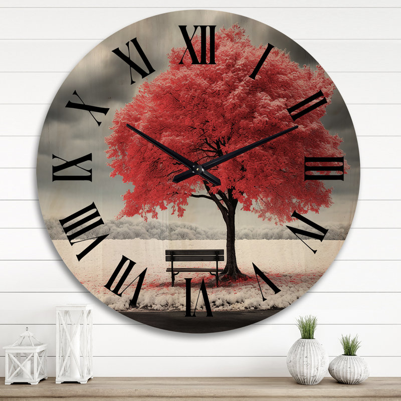 Horloge murale Red Tree Symphony in Winter I, Très grand