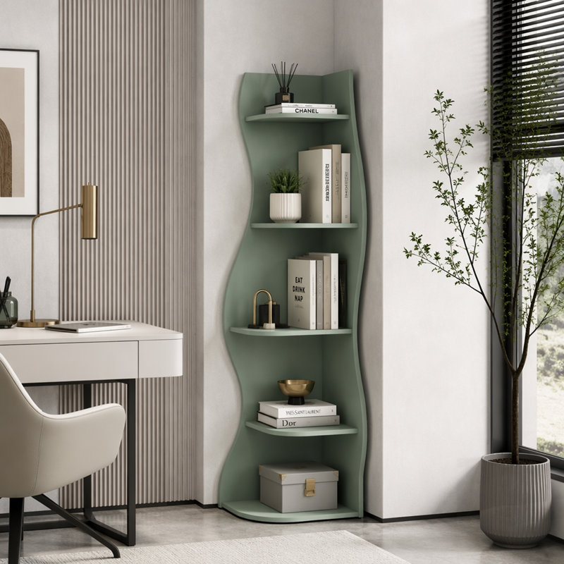 Étagère d'angle à 5 niveaux en forme de S, présentoir courbé autoportant moderne, bibliothèque peu encombrante et support pour plante pour la maison