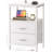 Nightstand With Charging Station, Side Table With Fabric Drawers, End Table With Open Shelf, Bedside Table With USB Ports And Outlets, Night Stand For Bedroom, White