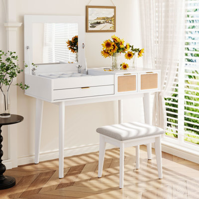 Ensemble coiffeuse avec tabouret, coiffeuse et trois tiroirs Tusarora
