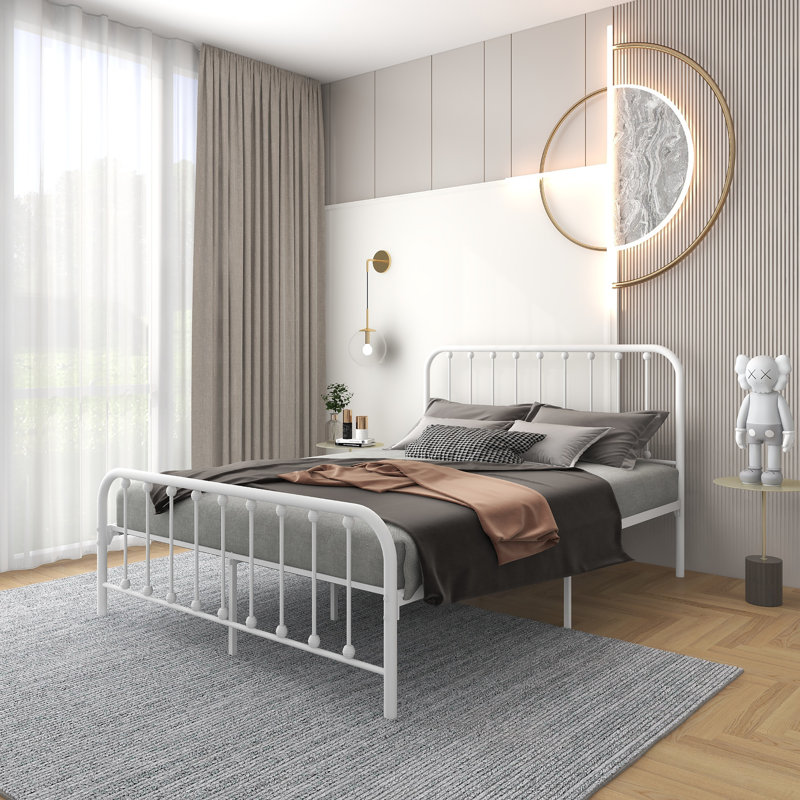 Glyn Metal Slat Bed, Queen, White