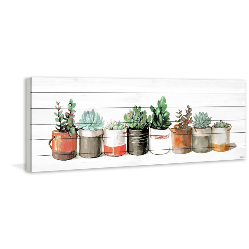 «Cactus In Cans», reproduction sur bois blanc, H 10 po x l 30 po x P 1,5 po