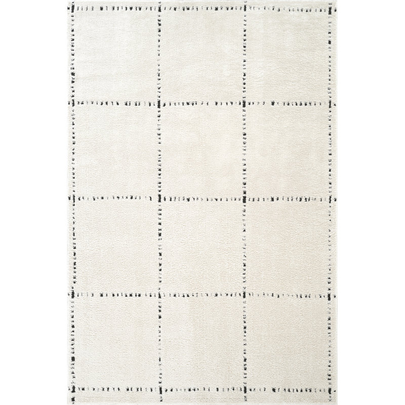 Tapis minimaliste moderne ivoire bani Orith, Rectangle 7 pi 9 po x 10 pi 2 po
