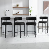 28" Boucle Upholstered Metal Counter Stool Set Of 2