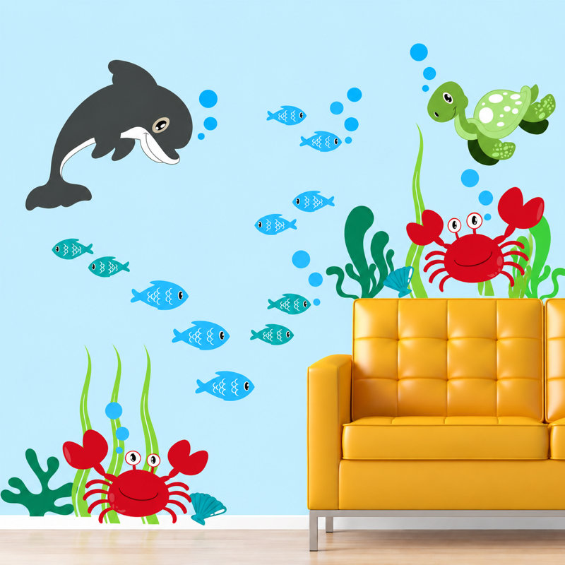 Adhésif décoratif dauphin, tortue, océan sous le mur de mer, Schéma B
