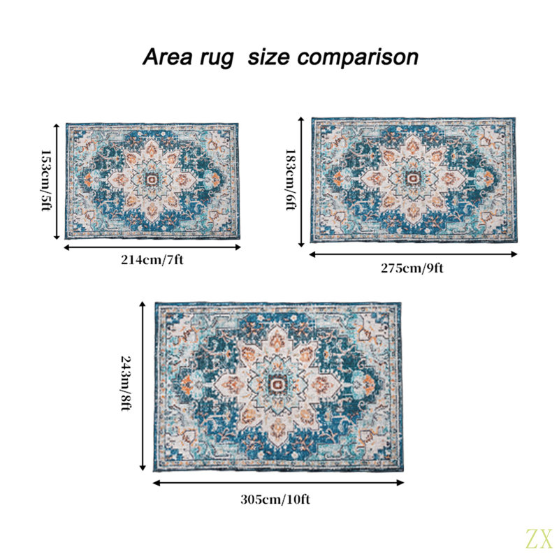 Area Rug 5X7 Vintage Bohemia Large Persian Non-Slip Washable Rug For Living Room Kitchen Bedroom Living Room Flower Design