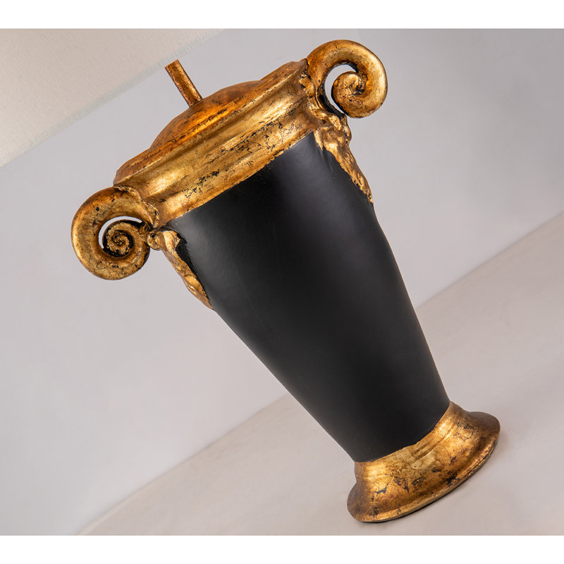 Black And Distressed Gold French Inspired Table Lamp With White Fabric Shade
