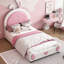 Lit plateforme simple avec tête de lit Lapin de charme - Design moderne blanc et rose rembourré