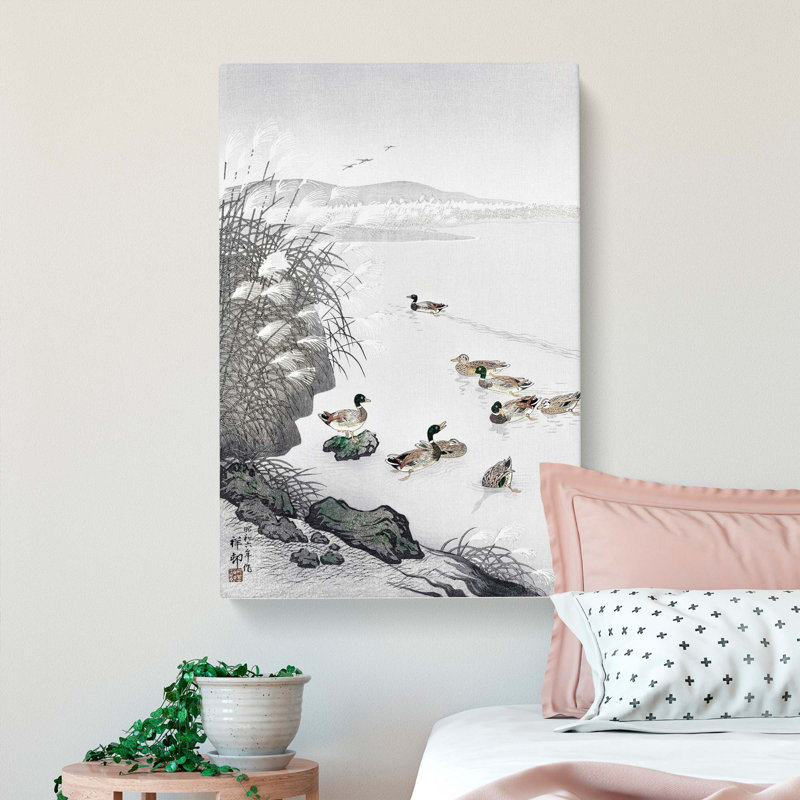 Mallard Ducks In The Water by Ohara Koson - Wrapped Canvas, 76cm H x 50cm W x 3cm D