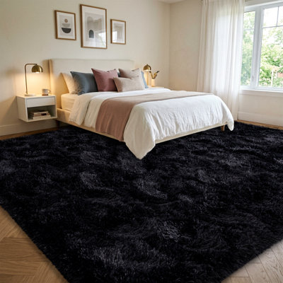 Solid Rug Soft Fluffy Black Indoor Area Rug for Living Room Bedroom Nursery Kids Room