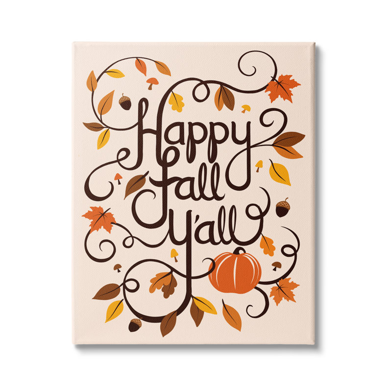 "Happy Fall Y'all" Autumn Foliage Acorns par Jo Taylor - Art textuel, H 40 po x l 30 po, Toile tendue