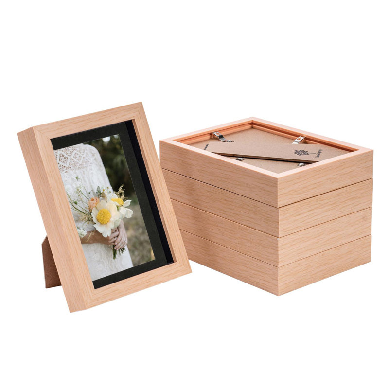 Nicola Spring - 3D Box Photo Frames - 5 x 7" with 4 x 6" Mount, Light Wood/Black