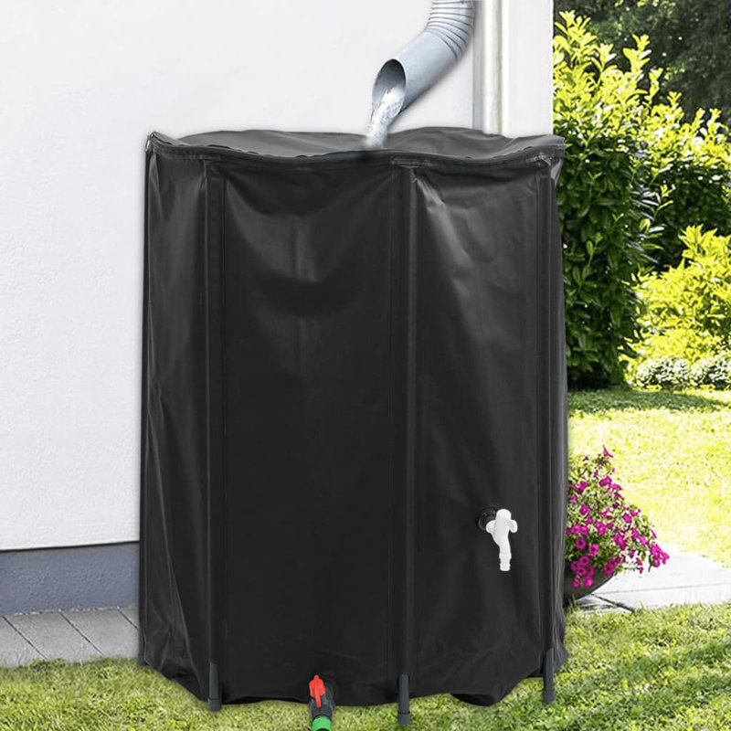 Dakota Fields Plastic Rain Barrel, Black, 750 L