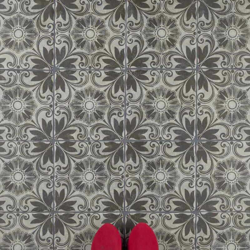 Costa 8" x 8" Ceramic Patterned Wall & Floor Tile, Matte Gray/Brown