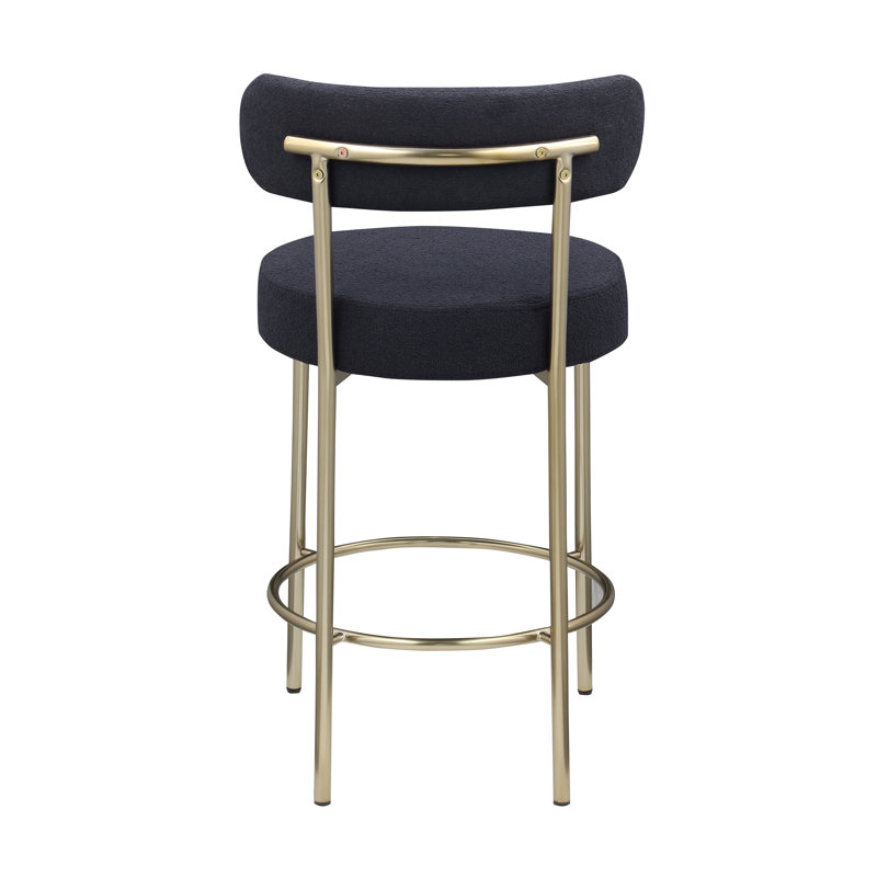 Woker Modern Sherpa Counter Height Stools Set of 2, Uphsoltered 26" Seat Height Barstools with Brushed Brass Metal Legs Round Low Back Kitchen Stools with Footrest for Dining Room,