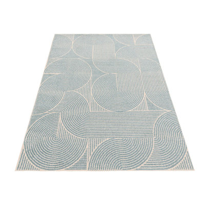 Blue Abstract Geometric Modern Funky Easy To Clean Rug For Living Room Bedroom And Dining Room