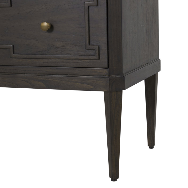 Glenwood 1 - Drawer Solid Wood Nightstand, Forest Black/Agros White Stone/Brass