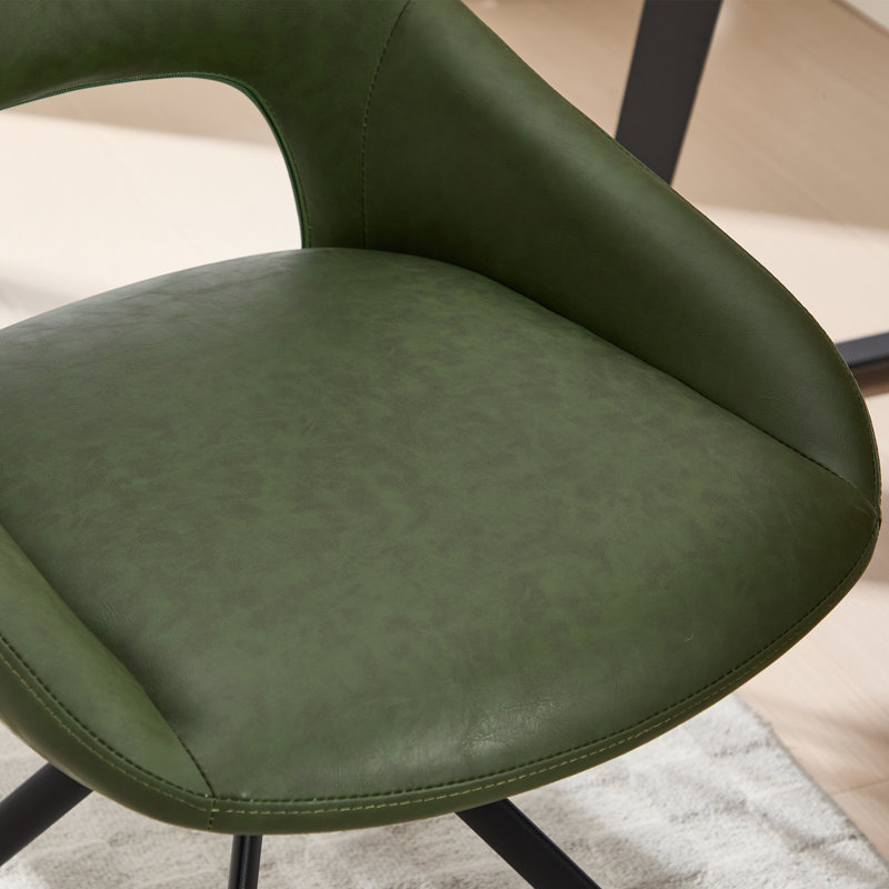 Chaise de bureau pivotante en similicuir avec accoudoirs et base stationnaire Jakavian, Similicuir vert