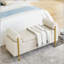 Élégant banc de rangement rembourré en lin avec accoudoirs cylindriques et pieds en fer pour le couloir, le salon, la chambre à coucher