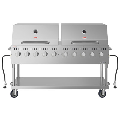 Barbecue commercial au propane 72 po à 10 brûleurs avec deux couvercles à dôme en acier inoxydable de 72 po, homologué ETL (CGKIT7-D36D36)