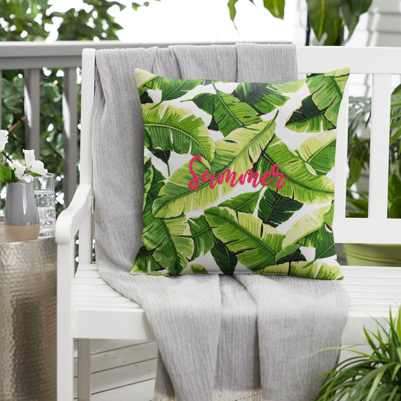 Embroidered Outdoor Throw Pillow