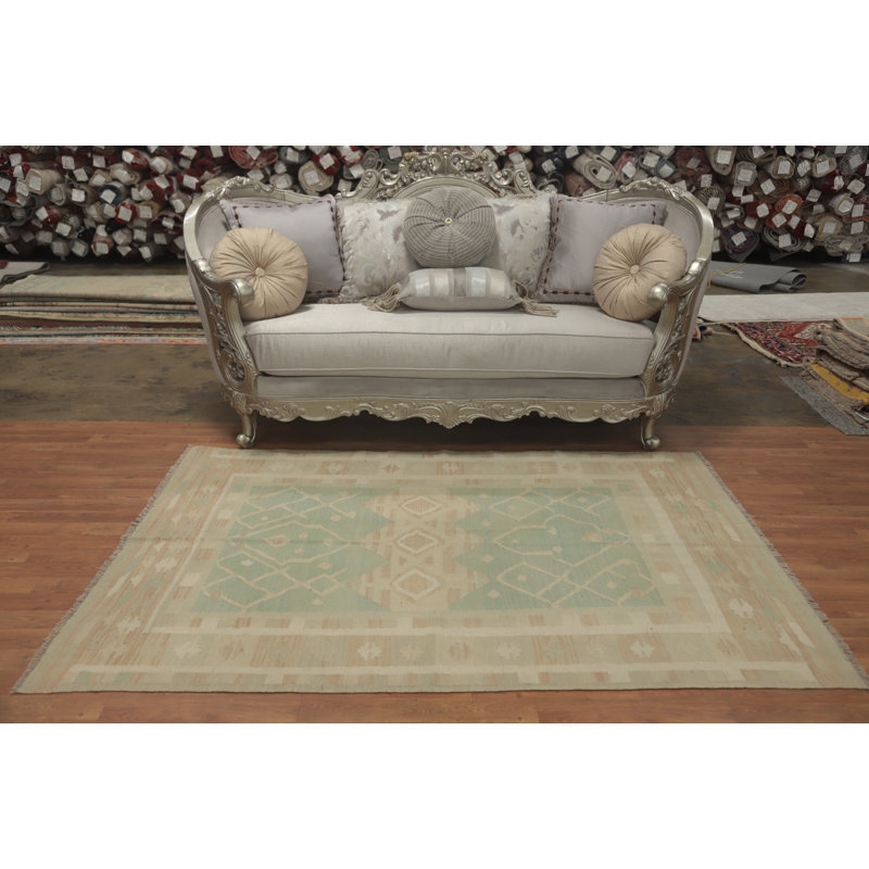 Tapis vert pastel Kilim 5 x 7