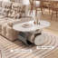 Table de bout en pierre frittée avec tiroir, base en acier inoxydable et roulettes verrouillables, table basse ovale mobile moderne pour le salon, assemblage facile