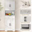 172 cm Tall Kitchen Pantry Cupboard w/ Small Open Counter, Freestanding Kitchen Cabinet w/ 2 Adjustable Shelves, White