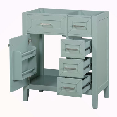 Meuble-lavabo de 30 po sans lavabo, base d'armoire seulement, armoire de salle de bain avec tiroirs, structure solide et panneau de fibres à densité moyenne, vert