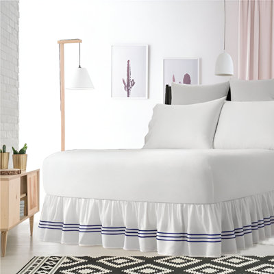 400TC Sateen Solid Cotton Triple Embroidered Gathered Bed Skirt Upto 50" Drop Length