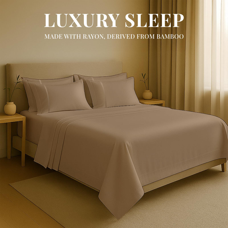 Premium Rayon From Bamboo Blend Sheet Set With Deep Pockets, Cooling and Breathable, Twin Sheet Set with 2 Pillowcases, Hazel