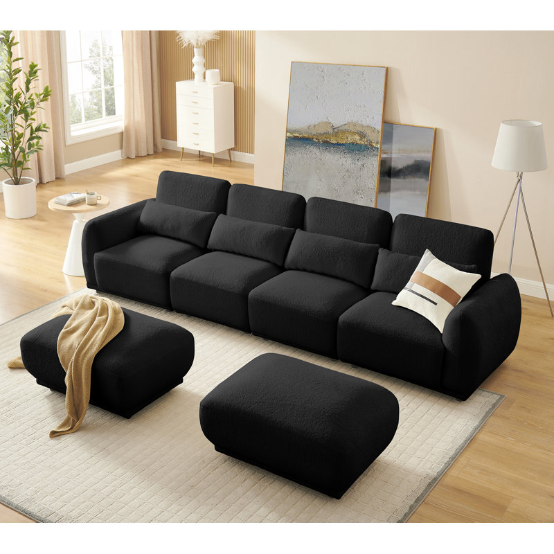 Modular Sectional Sofa,  Comfy Cloud Couch Convertible U Shaped Sofa Couch With 2 Ottoman, Black Wool