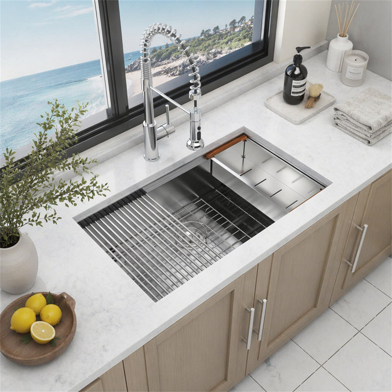 Évier de cuisine à simple cuve encastrable en acier inoxydable calibre 16 de 33 po x 19 po x 10 po
