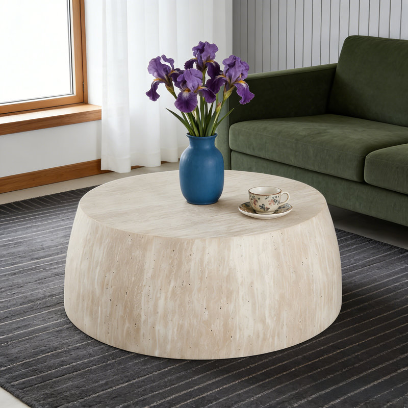 Round Wood Coffee Table, Natural Wood