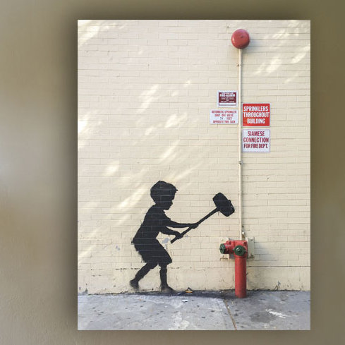 «Hammer Boy» par Banksy, reproduction d'art graphique sur toile, H 40 po x l 30 po x p 1,5 po