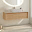 Meuble-lavabo mural de 91 cm avec lavabo, meuble suspendu moderne avec 2 tiroirs de rangement, lavabo rectangulaire blanc et meuble préassemblé, fini bois naturel-133009943