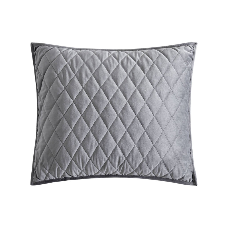 Diamond Velvet 3 Piece Quilt Set, Queen Quilt + 2 Standard Shams, Charcoal Grey