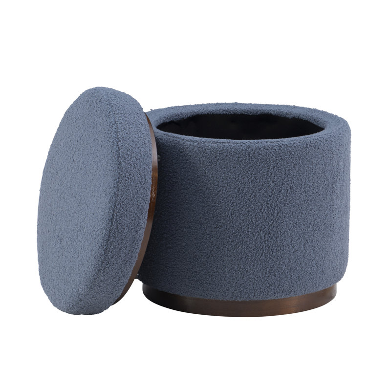 Thurleigh Round Sherpa Ottoman with Storage, Blue Performance Sherpa