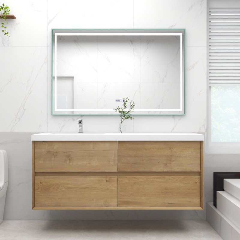 Antheny 59'' Single Bathroom Vanity with Acrylic Top, Dark Oak