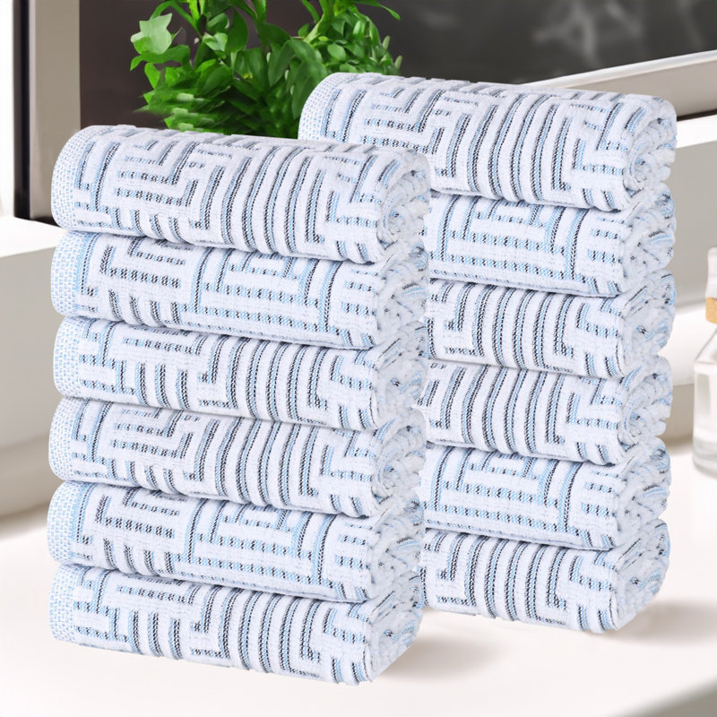 Darnette 100% Cotton Midweight Jacquard Washcloth, Blue