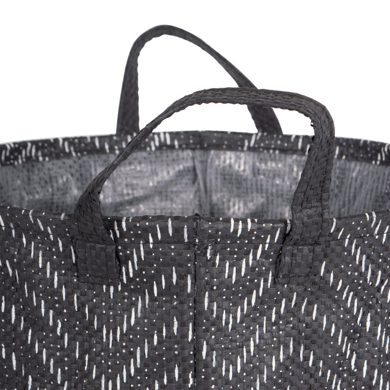 Amarillas Fabric Laundry Set with Handles, Black/White, Medium (9.5" H x 12" W x 12" D)