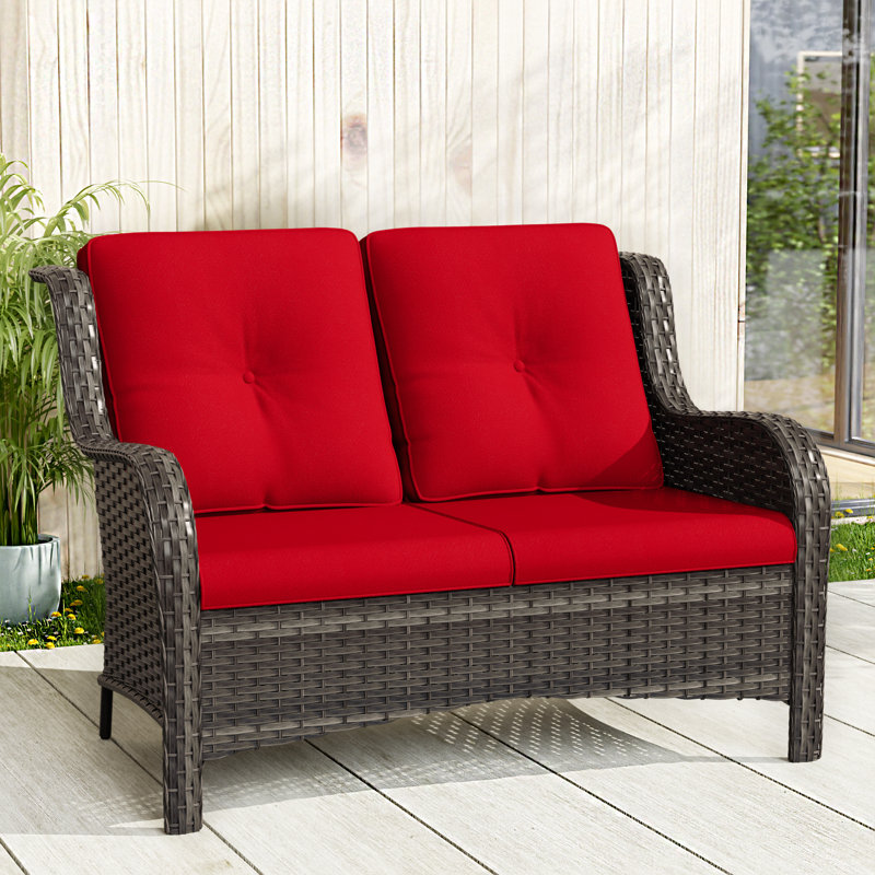 Anahit  Patio 49'' Wide Straight  Outdoor Wicker Loveseat with Cushions, Red