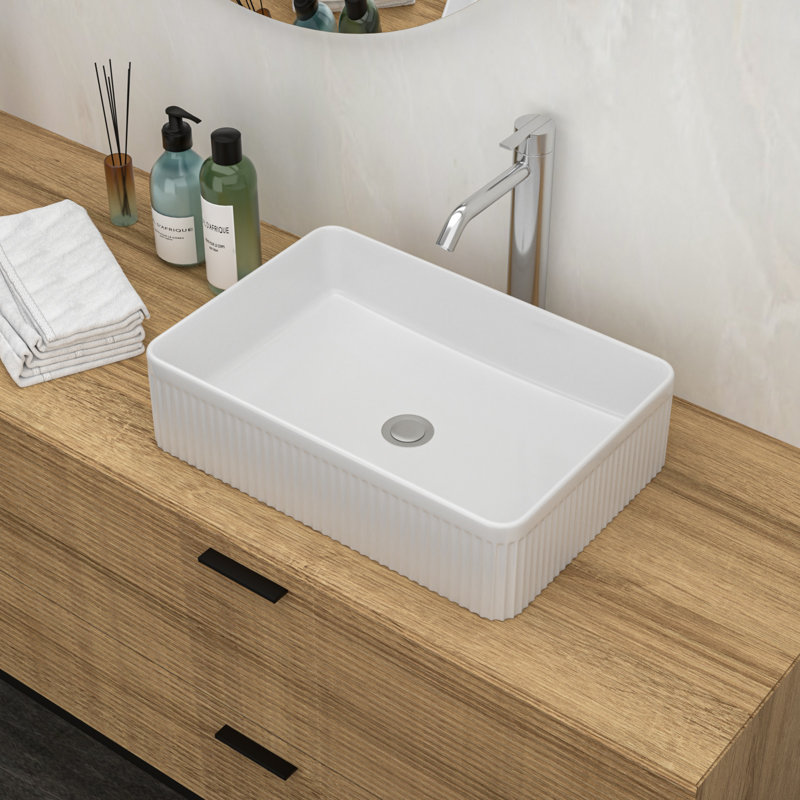 Lavabo de salle de bain rectangulaire en céramique blanche 19,63 "X 13,69"