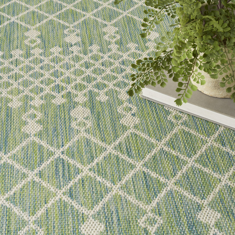 Tapis intérieur / extérieur Robbs, Rectangle 5 pi x 7 pi, Bleu et vert