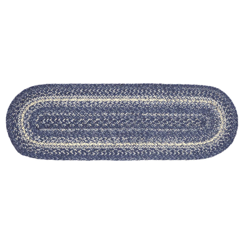 Tapis d'escalier Birt Whistle indigo / bleu / crème, Oval 8,5 po x 2 pi 3 po