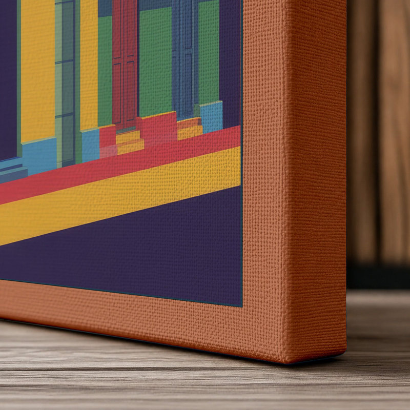 Colonial Facade Maximalist 1 Piece Wrapped Canvas Wall Art, 36x24 - 91.4 x 61.0 cm, Terracotta Border
