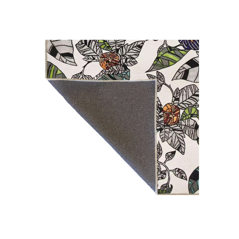 Tapis tissé à motif de feuilles lavable, Sous-tapis rond 4 pi 11 po inclus